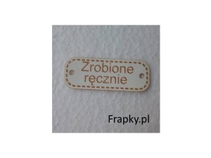 Zawieszka ekoskóra "Zrobione ręcznie" 50 mm  biała