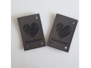 Zawieszka ekoskóra "Rękodzieło" serce  20x30mm grafit