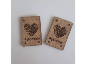 Zawieszka ekoskóra "Rękodzieło" serce  20x30mm  cappuccino
