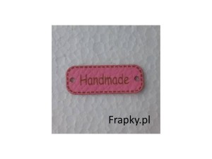 Zawieszka ekoskóra "Handmade" 40 mm róż